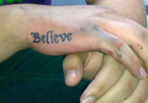 Believe Side Hand Tattoo For Men