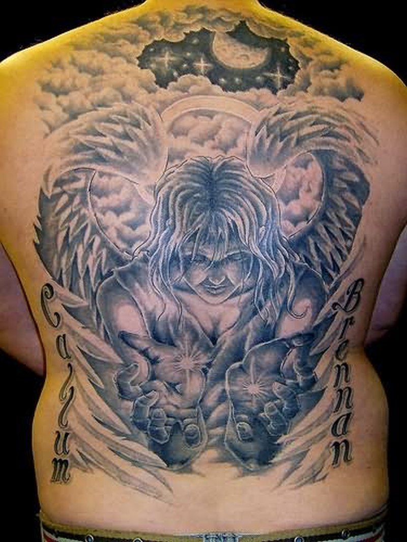 Big Alien Angel Tattoo On Whole Back