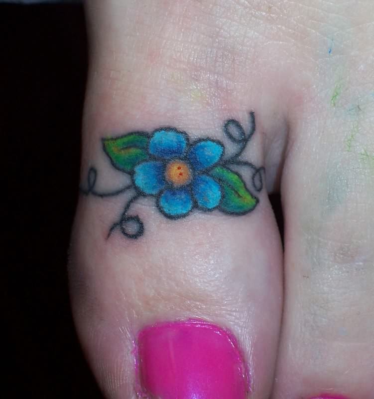 Big Toe Blue Flower Tattoo