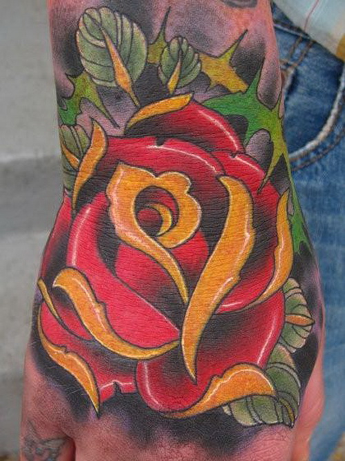 Big Traditional Red Rose Tattoo For Men