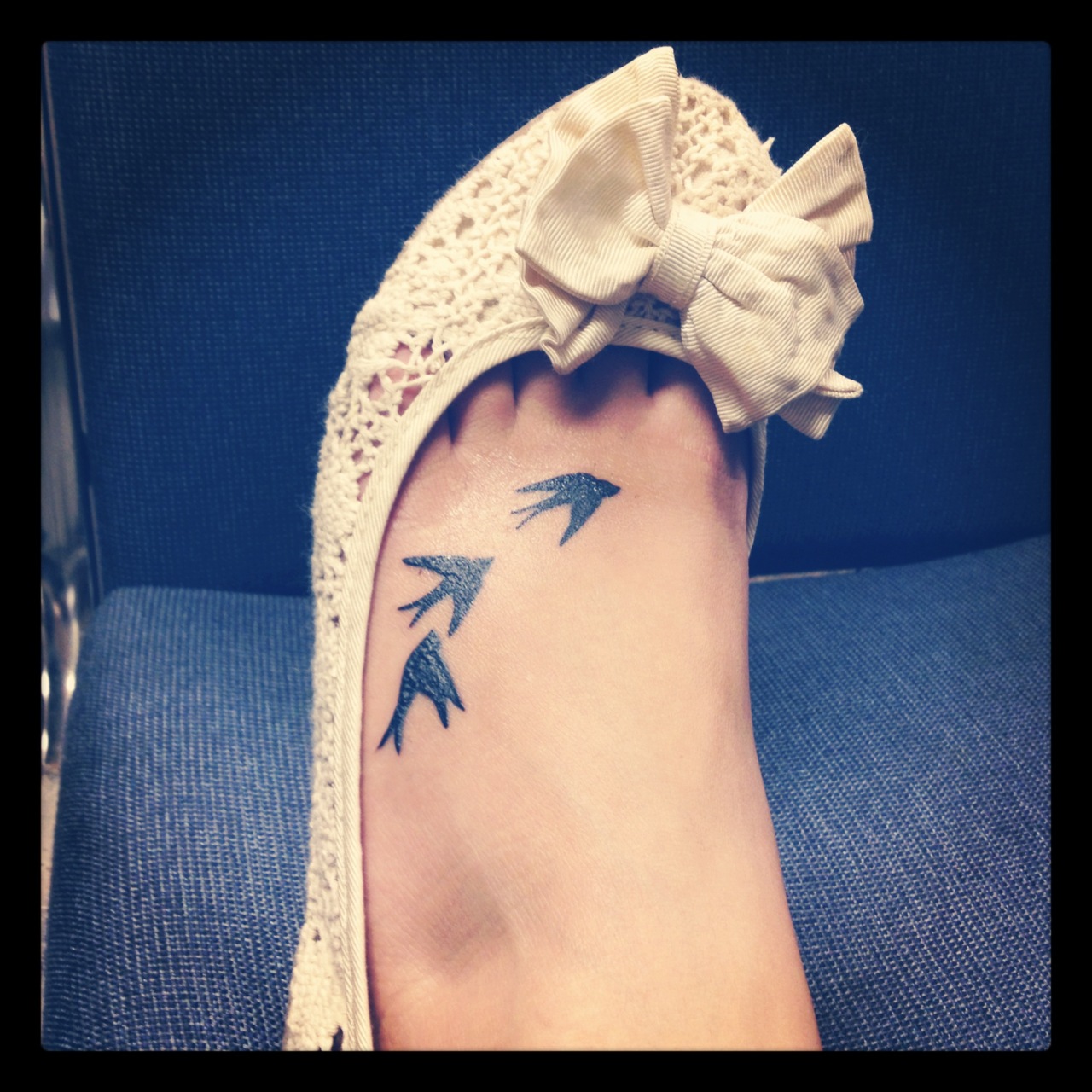 Birds Silhouette Tattoo On Girl Foot