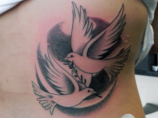 Black And Grey Flying Dove Tattoos
