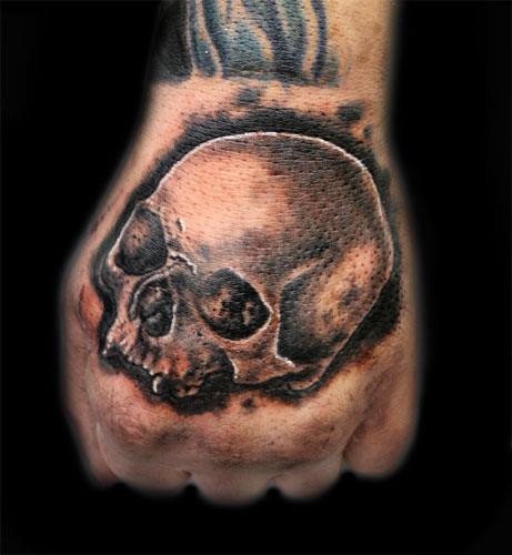 Black And Grey Hand Skull Tattoo For Men