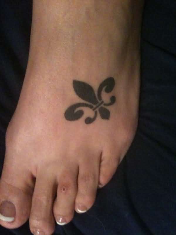 Black Fleur De Lis Tattoo On Foot