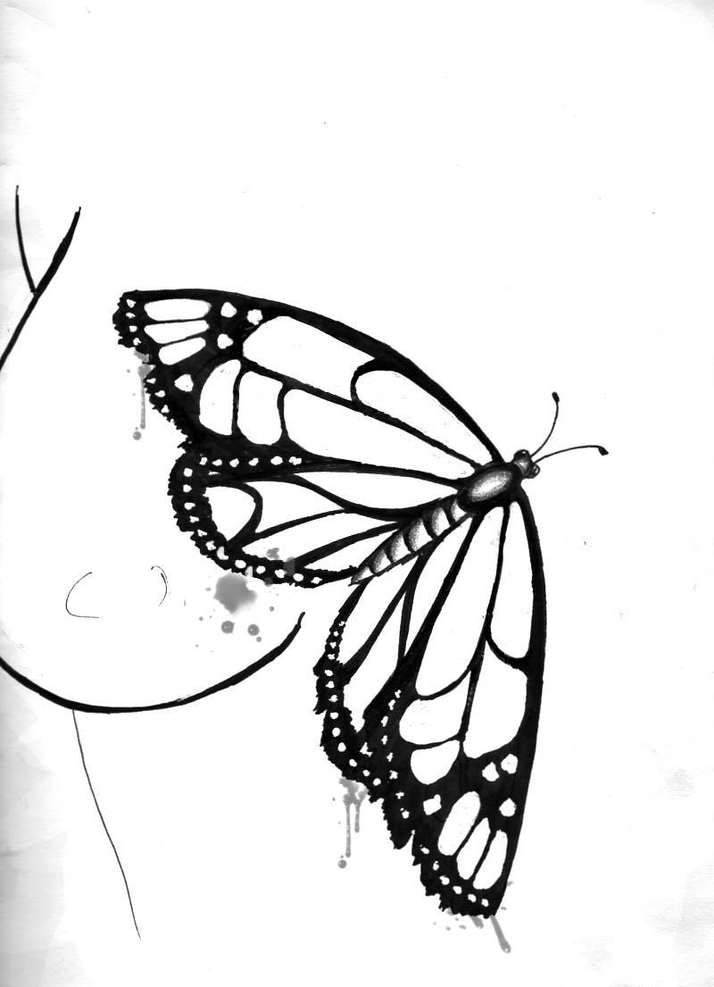 Black Flying Butterfly Tattoo Sketch