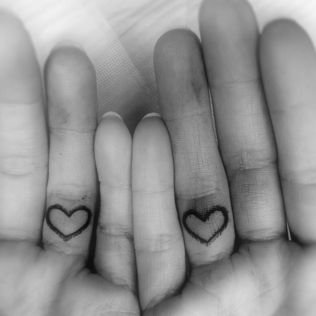 Black Heart Finger Tattoos For Couple