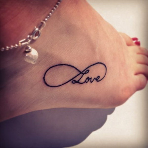 Black Infinity Love Tattoo On Foot