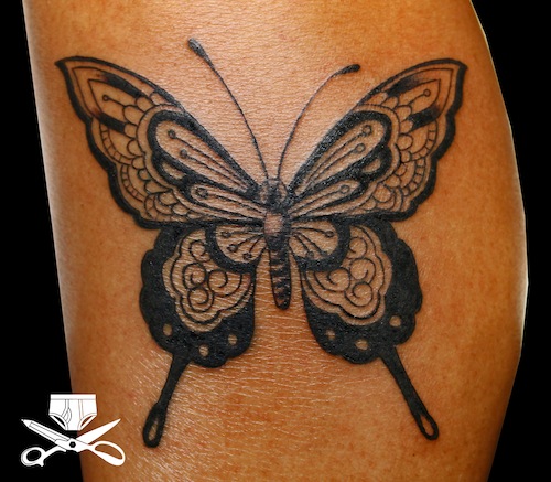 Black Ink Butterfly Tattoo