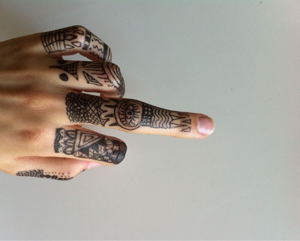 Black Ink Side Finger Tattoos For Girls