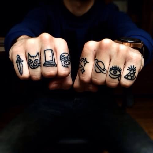Black Ink Symbols Knuckle Tattoo For Men