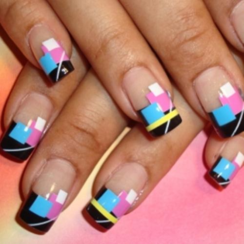 Black Pink And Blue Spring Nail Art Design
