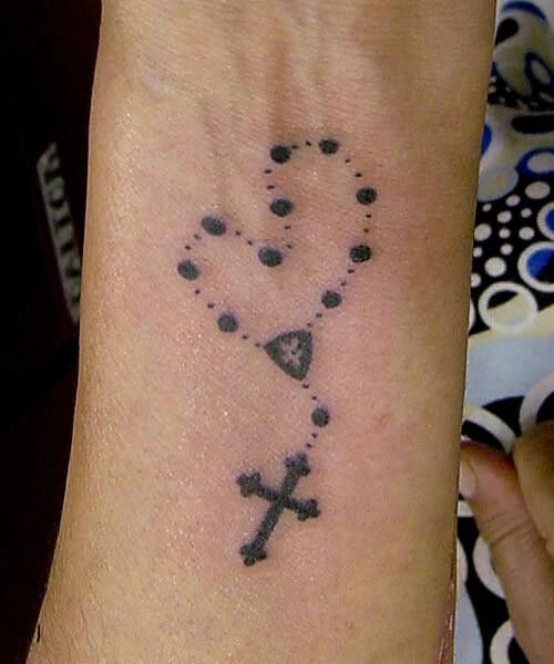 Black Rosary Heart Tattoo On Wrist