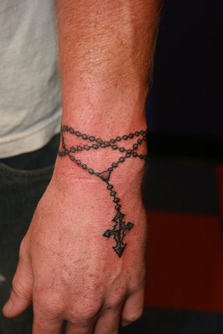Black Rosary Wristband Tattoo For Men