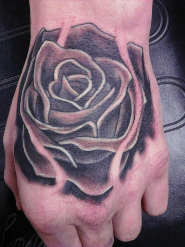 Black Rose Smoke Tattoo On Hand For Men