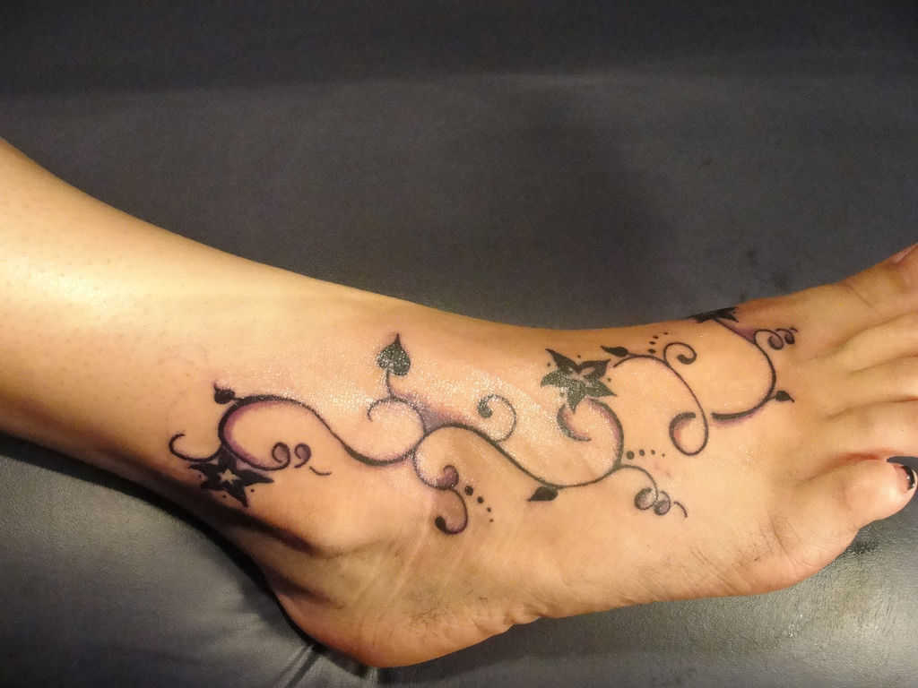 Black Vine Foot Tattoo For Women