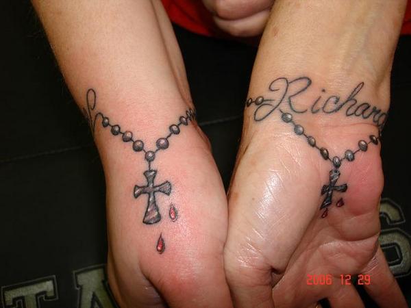 Blood Drops Rosary Wristband Tattoo
