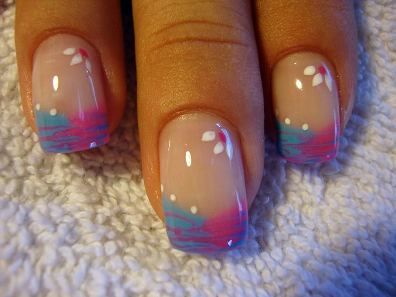 Blue And Pink Gel Tip Nail Art