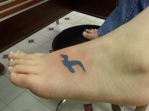 Blue Bird Foot Tattoo For Girls