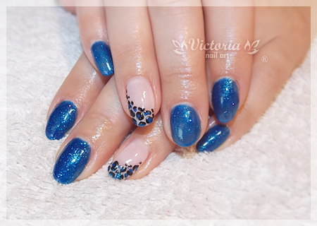 Blue Gel And Leopard Print Nail Art