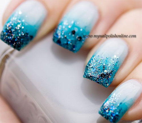 Blue Glitter Gel Nail Art Design Idea