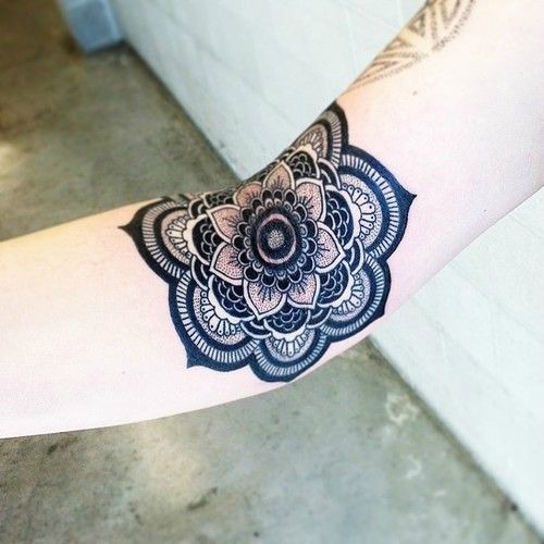 Bold Color Mandala Flower Tattoo On Arm
