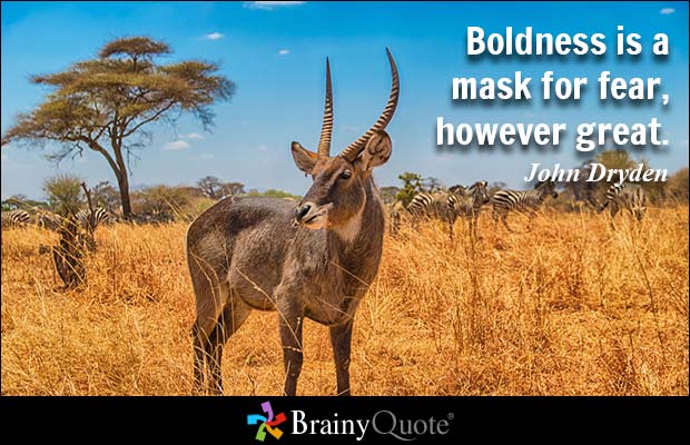 Boldness is a mask for fear, however great.  John Dryden