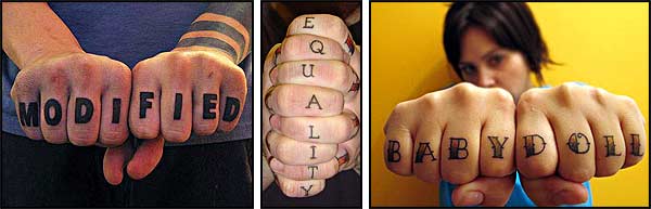 Both Hand Fingers Word Tattoos