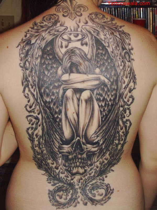 Brilliant Death Angel Tattoo On Full Back