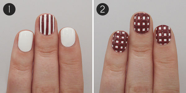 Brown And White Gingham Nail Art Design