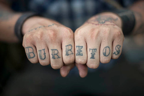Burritos Knuckle Tattoos On Hands