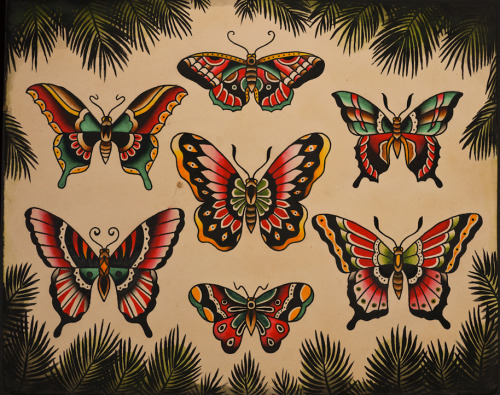 Butterflies Traditional Tattoos Design Set