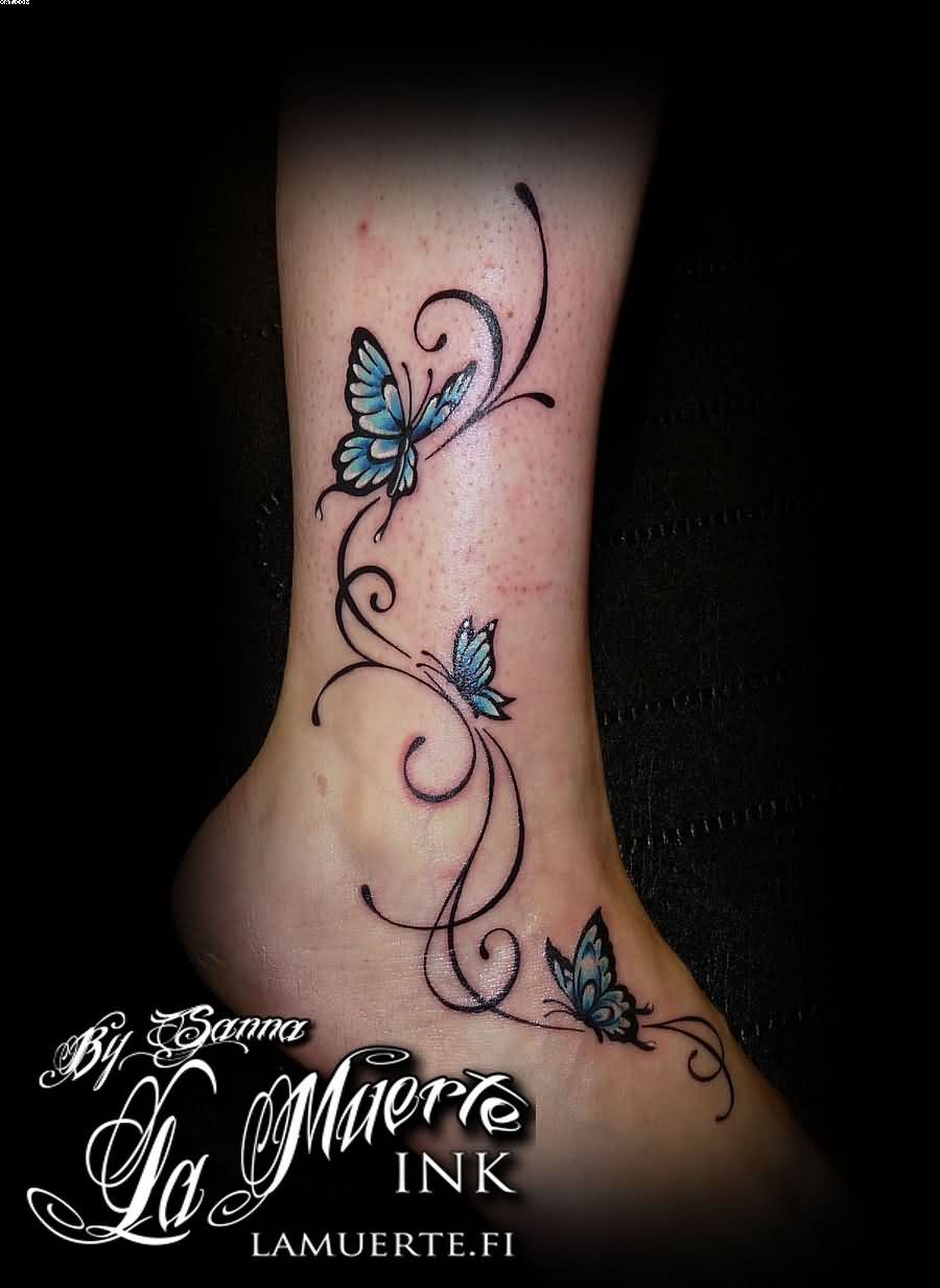 Butterflies Vine Tattoo On Right Ankle