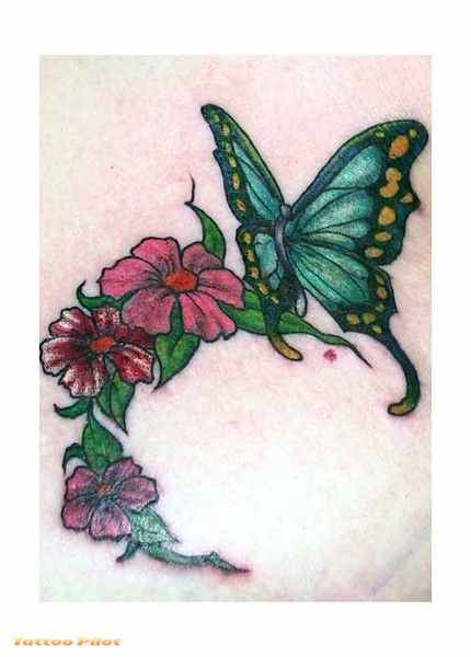 Butterfly And Flowers Tattoo