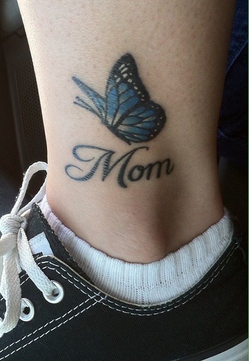 Butterfly Memorial Tattoo On Ankle For Mom