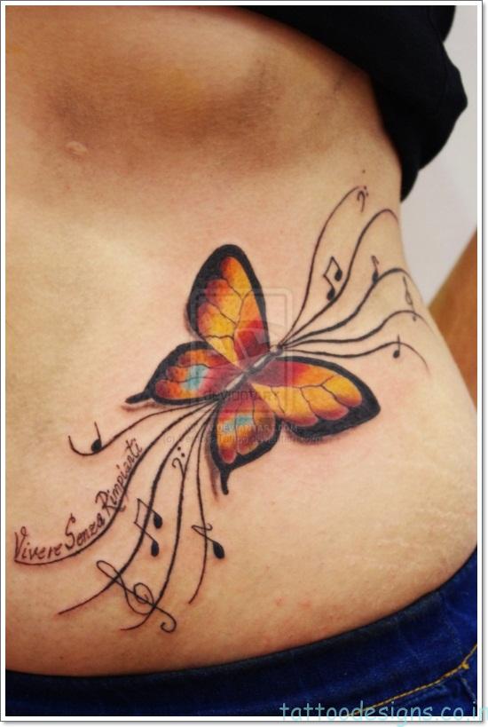 Butterfly Music Tattoo For Women