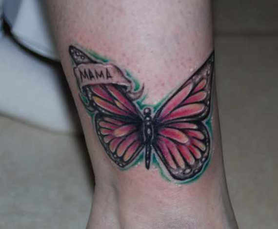 Butterfly Remembrance Tattoo On Ankle For Mom