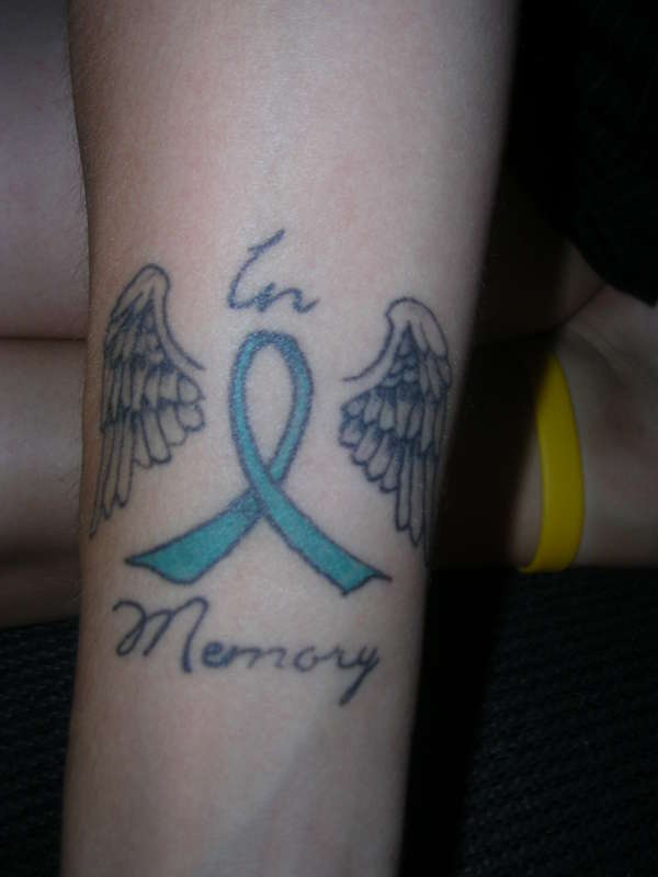 Cancer Memorial Angel Wings Tattoo On Wrist