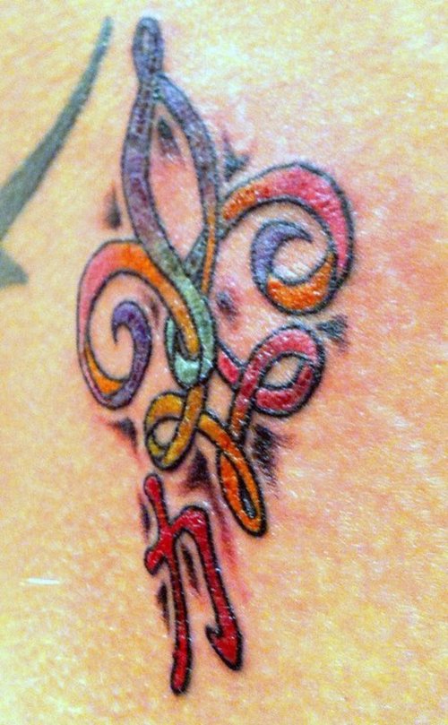 Cancer Ribbon Fleur De Lis Tattoo