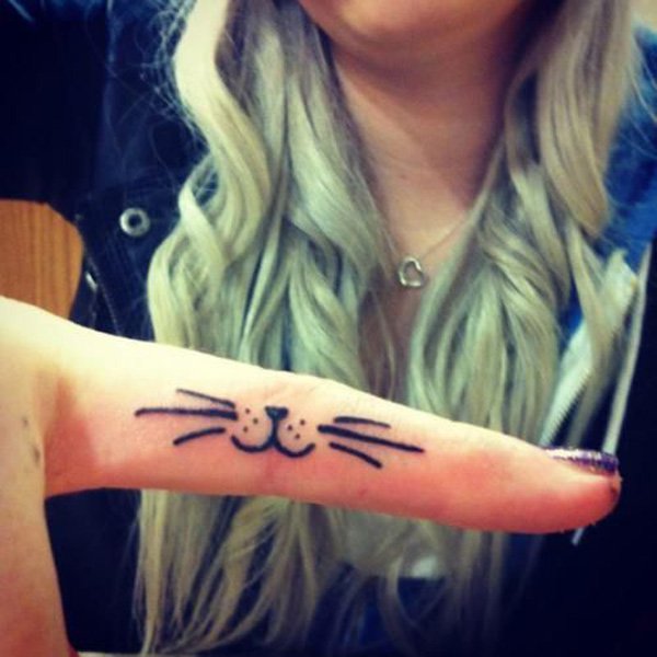 Cat Face Tattoo On Side Finger