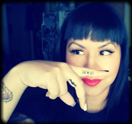 Cat Moustache Tattoo On Girl Side Finger