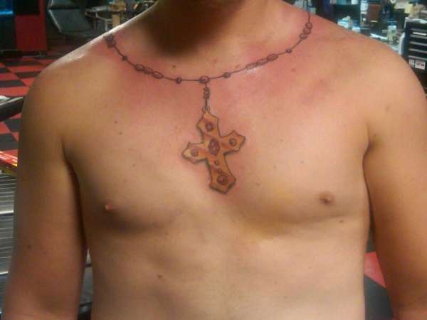Catholic Rosary Tattoo Around Neck For Men