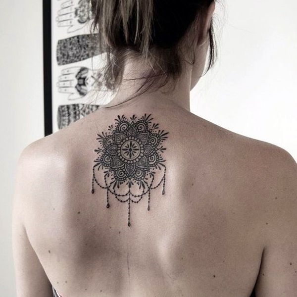 Chandelier Mandala Tattoo On Girl Upper Back