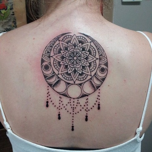 Chandelier Moon Mandala Tattoo On Upper Back