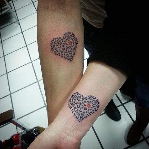 Cheetah Heart Forearm Tattoos For Couples