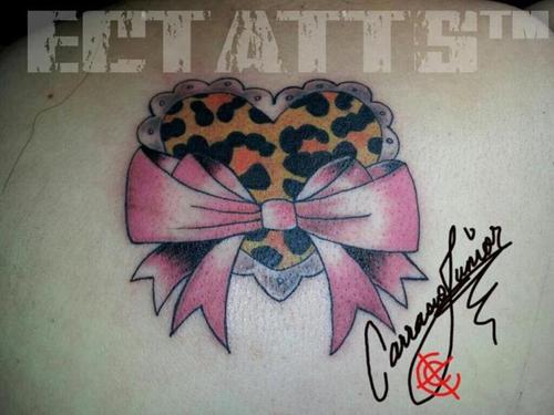 Cheetah Print Heart With Bow Tattoo