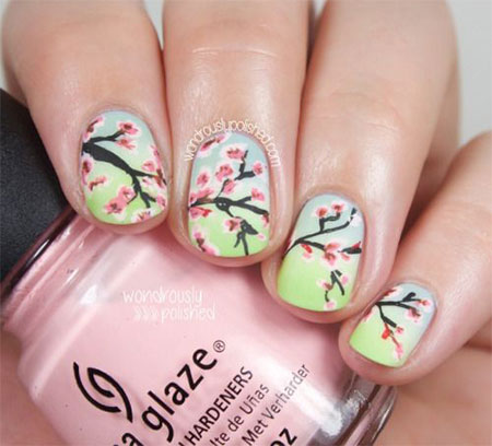 Cherry Blooms Spring Nail Art Design Idea