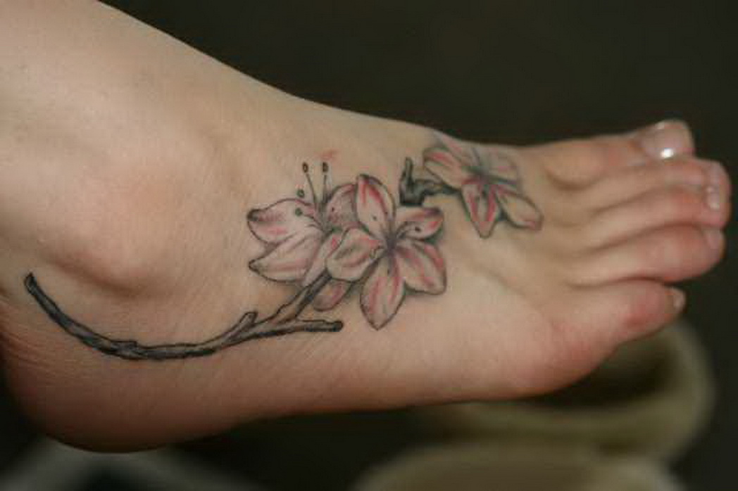 Cherry Blossom Flowers Foot Tattoo