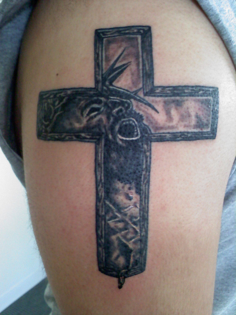 Christian Cross Tattoo On Half Sleeve