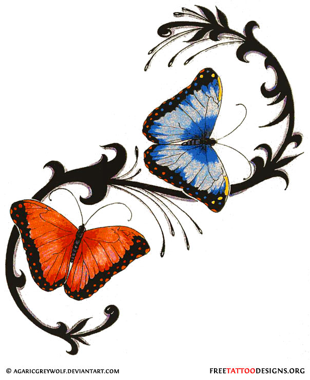 Classic Colorful Butterflies Tattoo Design