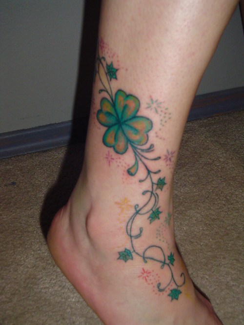 Clover Vine Tattoo On Foot And Ankle